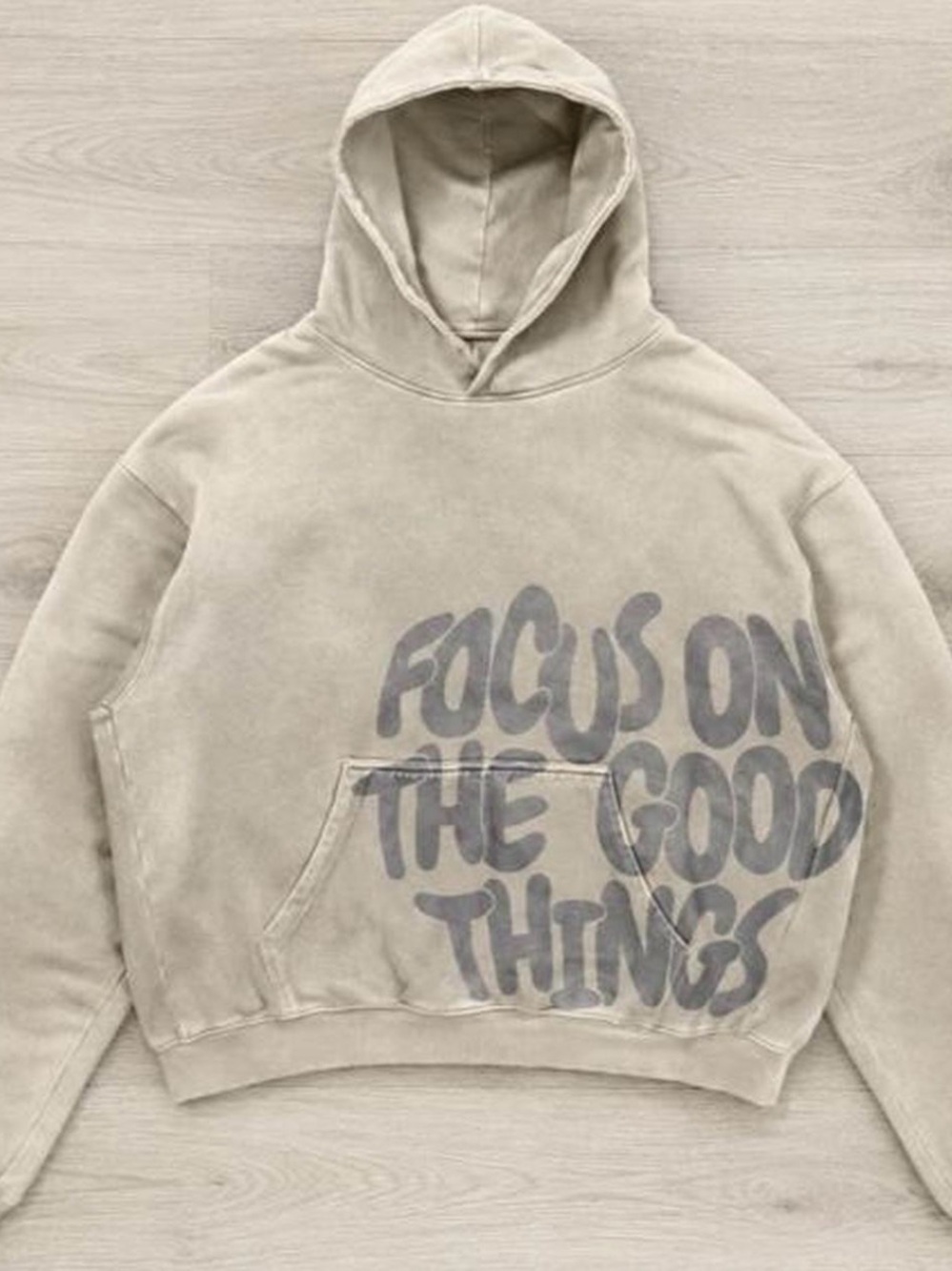 Beige Hooded Sweater - Focus On The Good Things